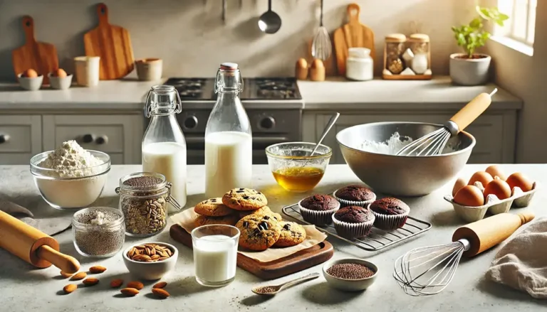 pâtisserie végan, ingrédients végan sur une table pour faire des gateaux