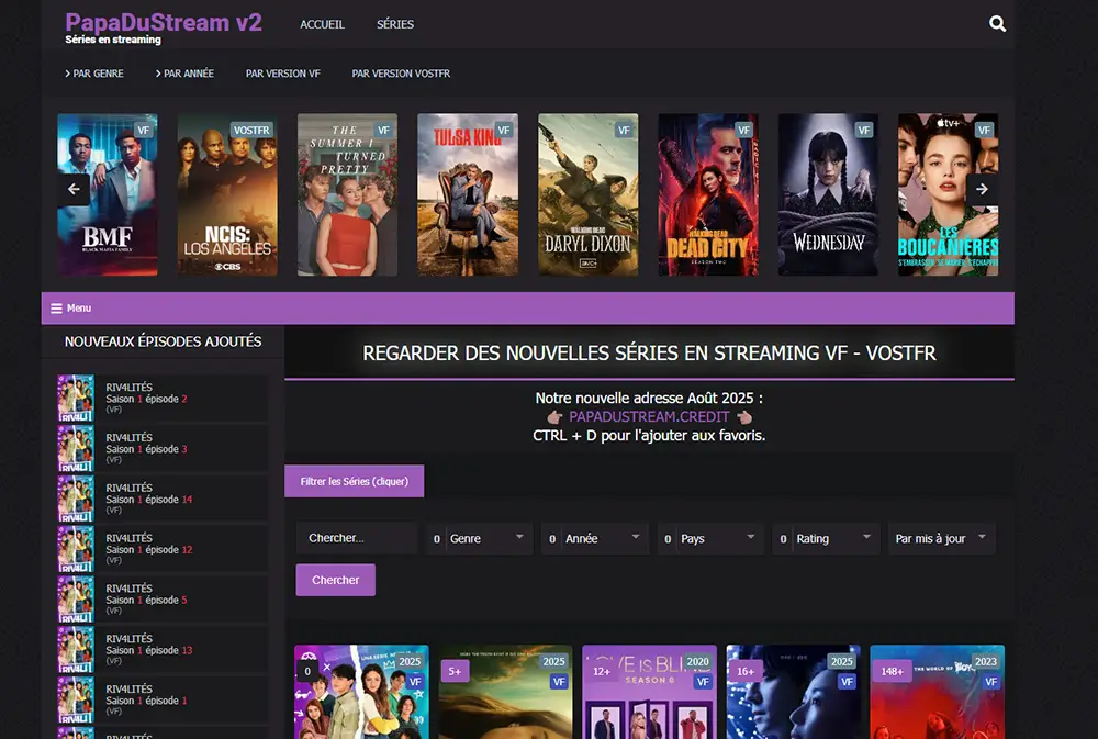 papadustream, accueil du site