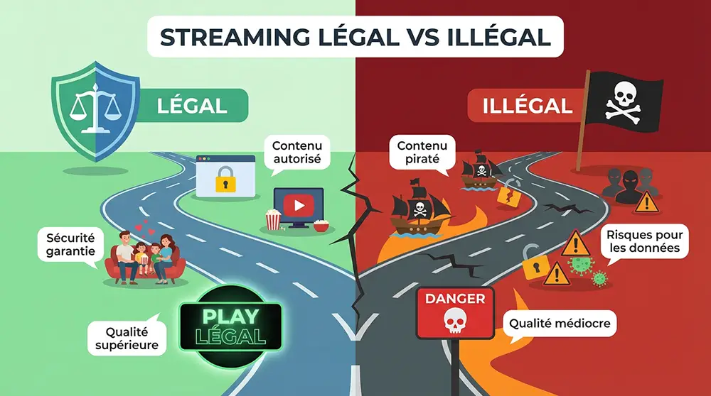 Infographie permettant de comprendre la différence entre streaming légal et sites pirates