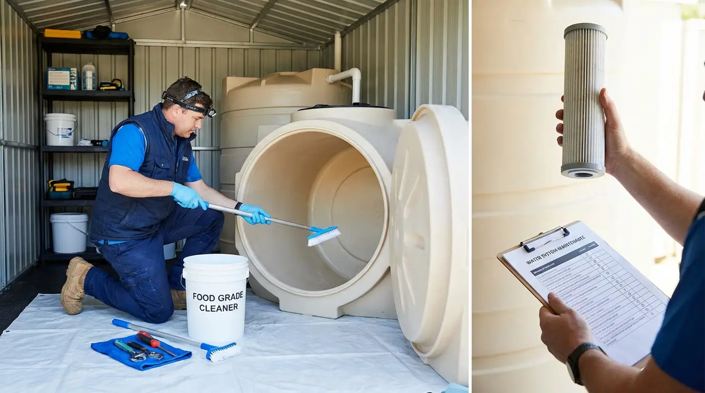 Personne effectuant l'entretien d'une cuve de récupération