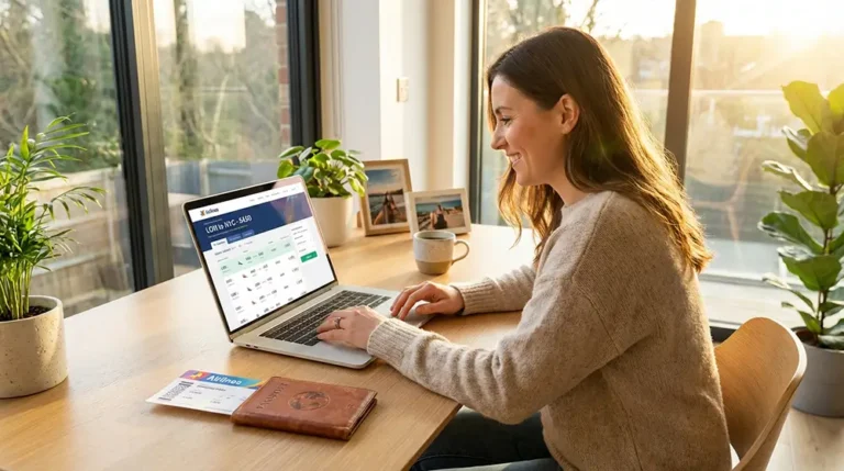 Comment négocier ses billets d’avion : astuces d’experts pour 2026 Personne recherchant un billet d'avion pas cher sur un comparateur de vols avec passeport et carte d'embarquement