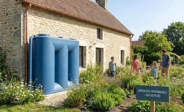 Système de récupération d'eau de pluie dans un jardin résidentiel