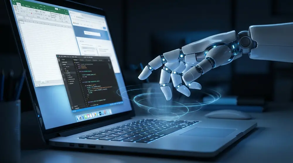 Bras robotique IA contrôlant un écran d'ordinateur avec GPT-5.4 computer use