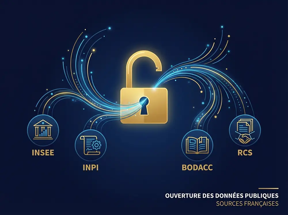 Illustration symbolisant l'ouverture des données publiques d'entreprises en France suite à la loi Macron de 2015