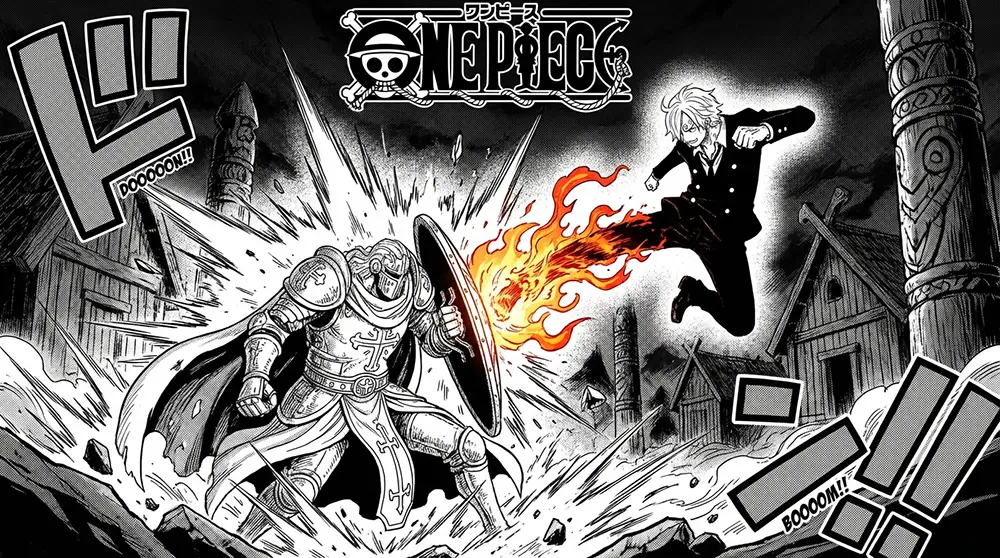 Sanji utilisant la Jambe à la Diable contre le Chevalier Divin Killingham dans One Piece 1176