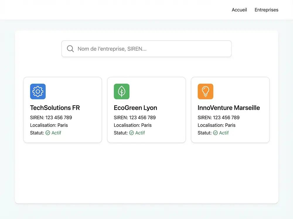 Interface de recherche épurée de Pappers permettant de trouver une entreprise par son nom, numéro SIREN ou SIRET