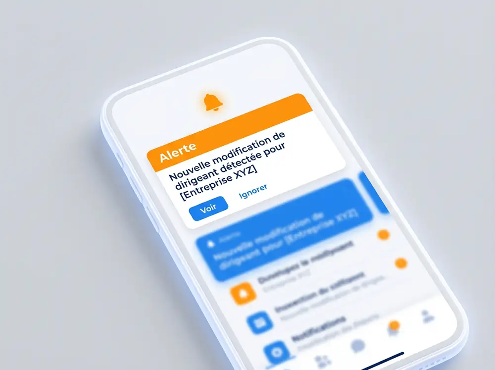 Notification d'alerte sur smartphone illustrant le système de surveillance et d'alertes automatiques de Pappers pour la veille concurrentielle