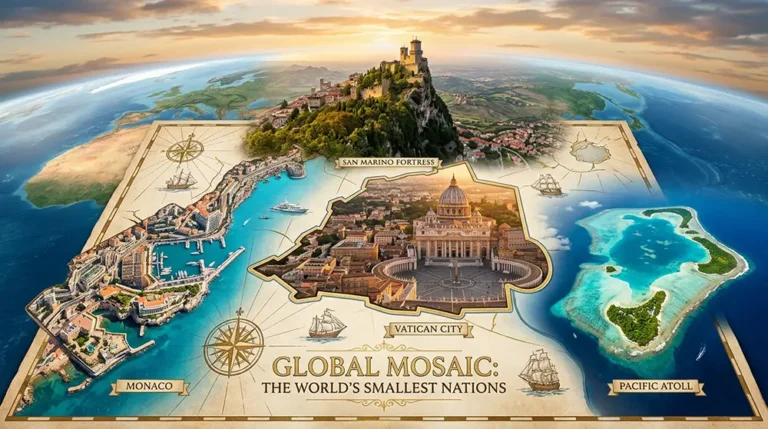 Tourisme : visiter les pays les plus petits et méconnus du monde Illustration des pays les plus petits du monde incluant le Vatican, Monaco et des atolls du Pacifique