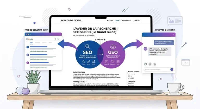 Schéma illustrant la convergence SEO et GEO pour des articles de blog performants