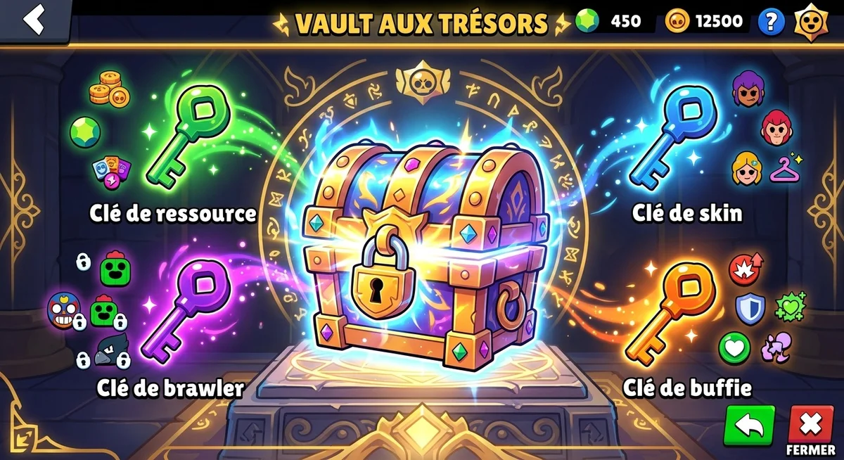 Système de clés et coffre du Brawl Pass Brawl Stars saison 49 Illustration du système de clés et coffre Brawl Pass Brawl Stars saison 49