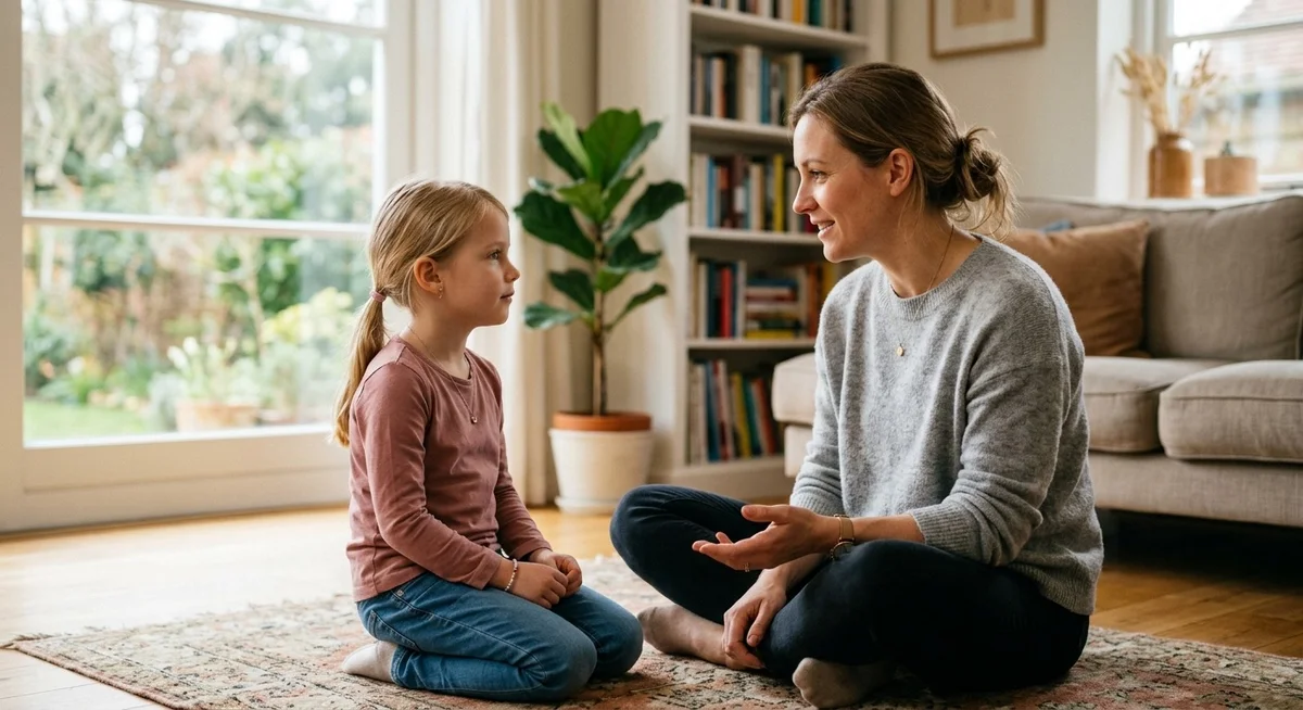 Adulte et enfant pratiquant la communication non violente selon l'éducation positive
