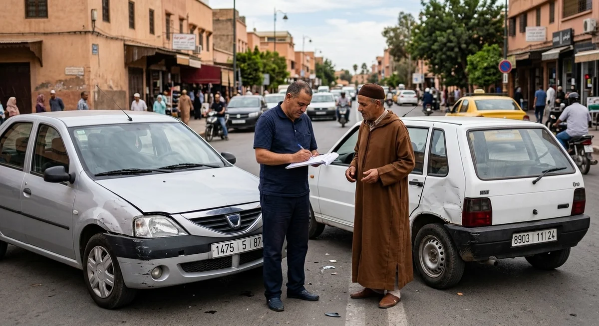 Deux conducteurs remplissant un constat amiable après un accident de voiture au Maroc