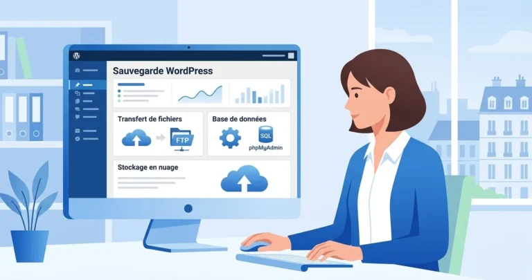 Illustration d'une sauvegarde WordPress manuelle via FTP et phpMyAdmin sans plugin payant
