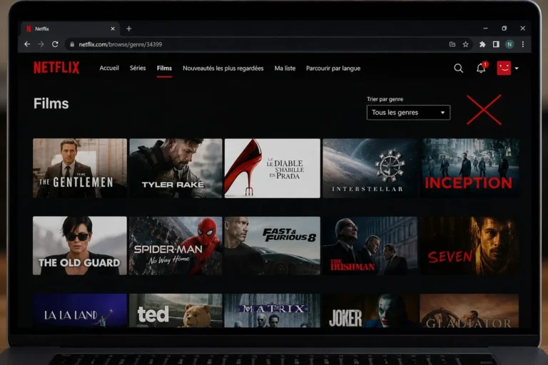 Netflix supprime le tri alphabétique : comment retrouver vos films et séries facilement malgré le changement ? Interface Netflix sur navigateur avec le menu de tri alphabétique remplacé par un simple filtre genre