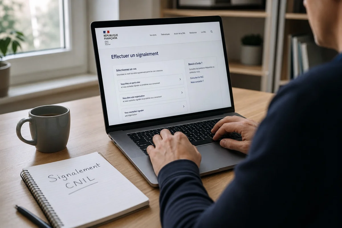 Personne effectuant un signalement en ligne à la CNIL ou Cybermalveillance suite à la fuite de données Bouygues Telecom