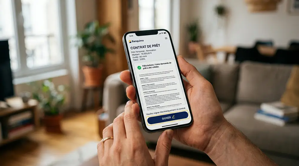 Signature électronique d'un contrat de prêt personnel rapide sur mobile