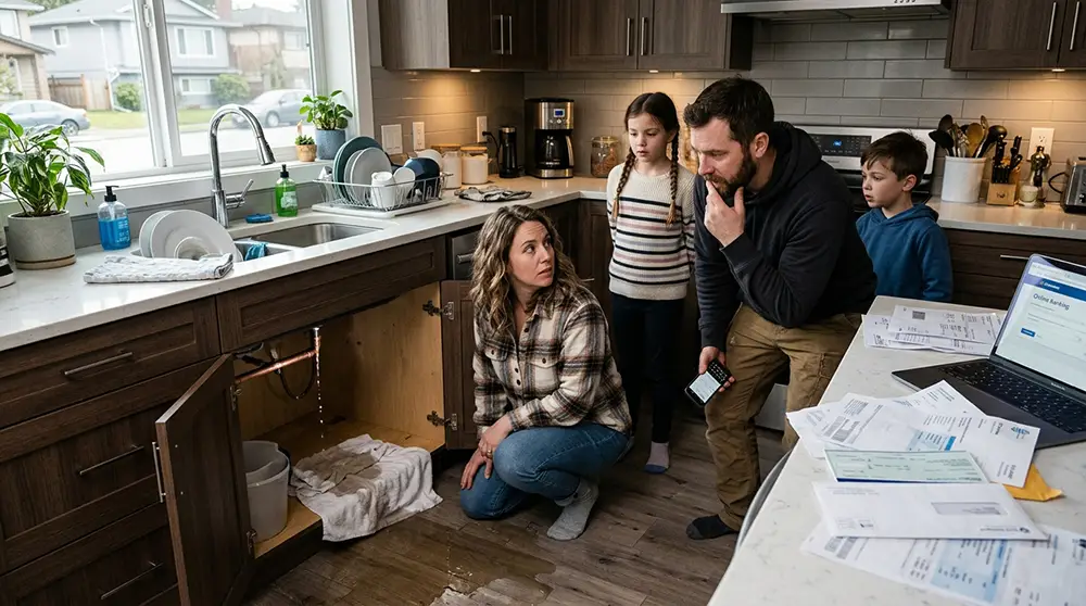 Famille canadienne gérant une réparation imprévue à la maison
