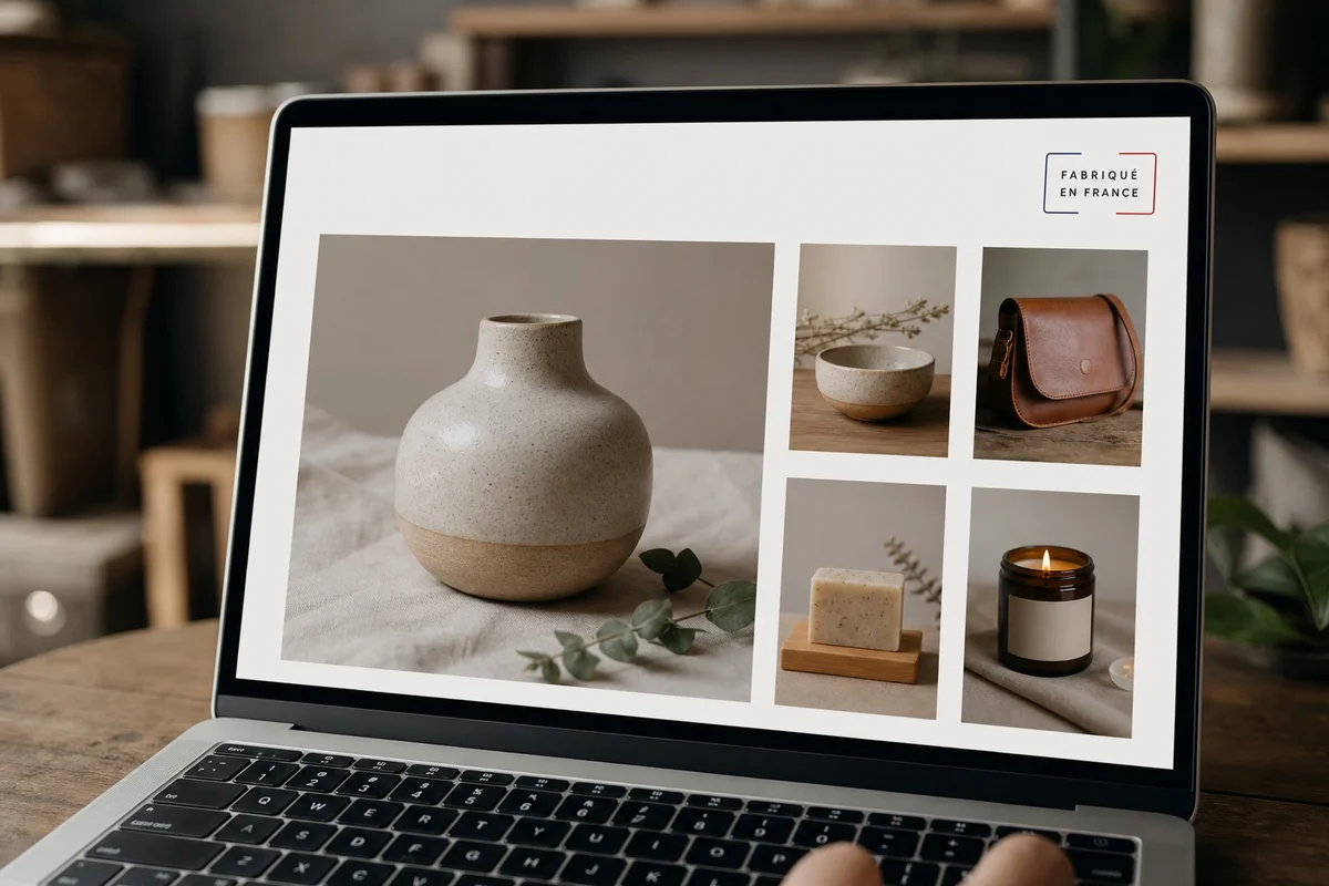 E-commerce de niche et Made in France en 2026 Boutique en ligne française de produits artisanaux présentée sur écran d'ordinateur