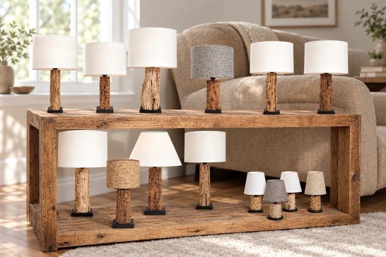 Lampe en bois : essences, finitions et signes qui distinguent une pièce artisanale plusieurs lampes en bois présentées sur un meuble